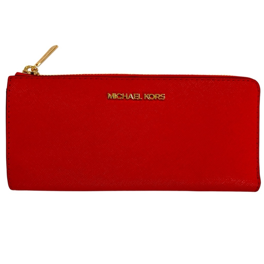 IYKYK RARE Michael Kors Jet Set Travel Large Saffiano Leather Quarter-Zip Wallet